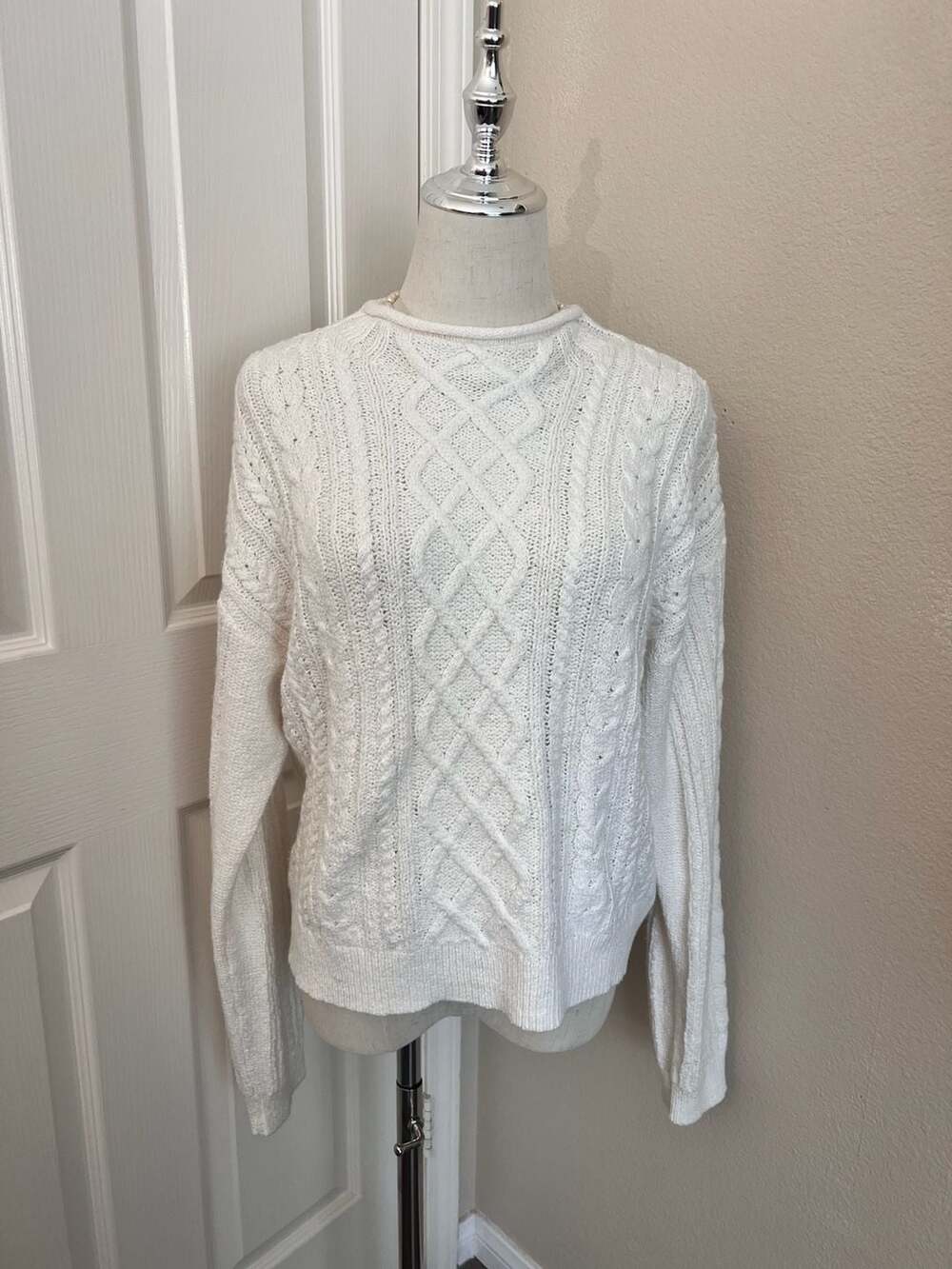 J.Crew Ivory Mock Neck Cable Knit Sweater Medium